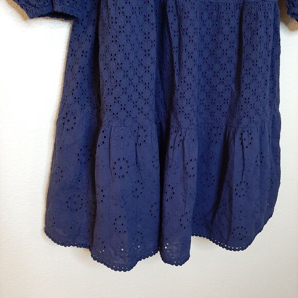 Tommy Bahama Dress Navy Blue Women Size L Harbour Raglan Sleeve Eyelet Cotton - Picture 10 of 11